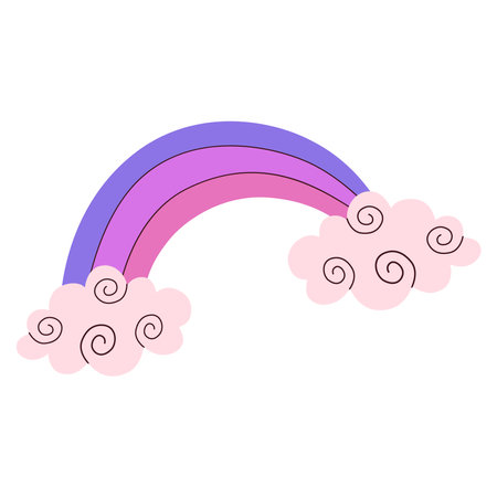 Rainbow with clouds. Vector illustration in doodle style.のイラスト素材