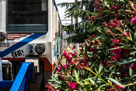 Abandon painted trains and Railway Station, Haydarpasaの写真素材
