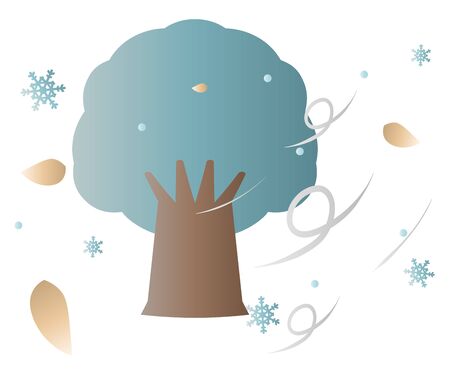 Tree and snows with folding leaves isolated vector illustration.のイラスト素材