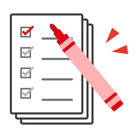 isolated vector illustration of checklists and red penのイラスト素材