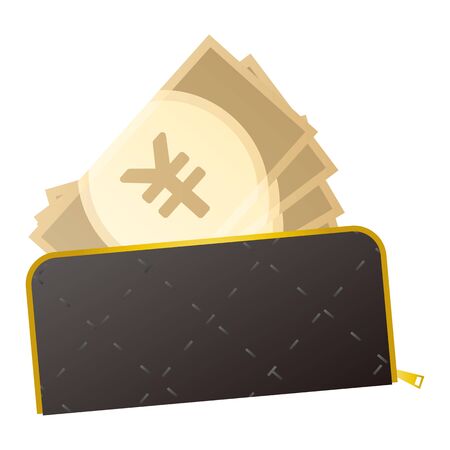 Yen bills in a black long walletのイラスト素材