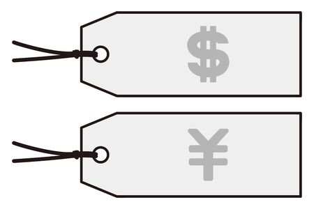 Dollar and yen tags isolated vector illustrationのイラスト素材