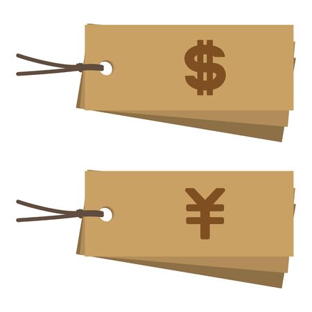 Dollar and yen tags isolated vector illustrationのイラスト素材