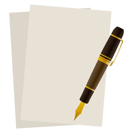 Fountain pen on a two papers.のイラスト素材