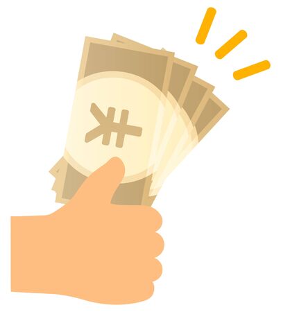 Yen banknotes held in hand.のイラスト素材