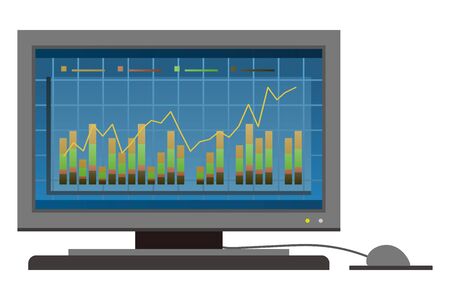 Computer and graphs isolated vector illustration.のイラスト素材