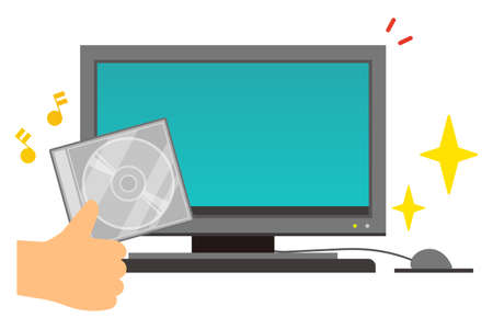 Desktop computer and disk isolated vector illustrationのイラスト素材