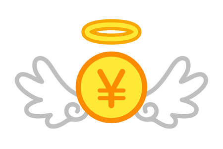 Yen coin with angel wings isolated vector icon.のイラスト素材