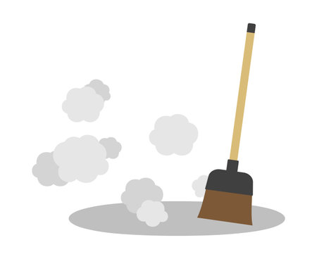Broom and floating dust isolated vector illustration.のイラスト素材