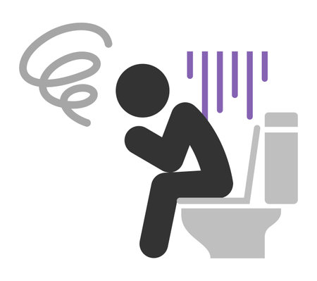 Constipated person sitting on the toilet seatのイラスト素材