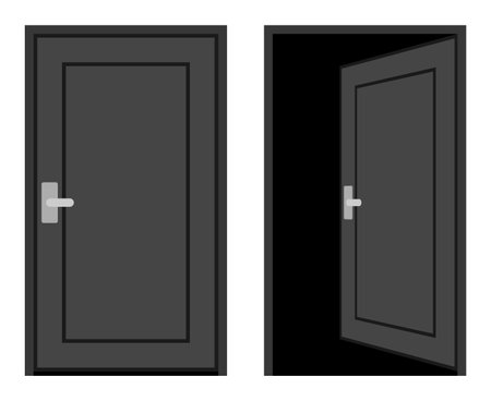 Closed and Open Doors Isolated Vector Illustrationsのイラスト素材