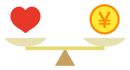 A Balance Comparing Hearts and Moneyのイラスト素材