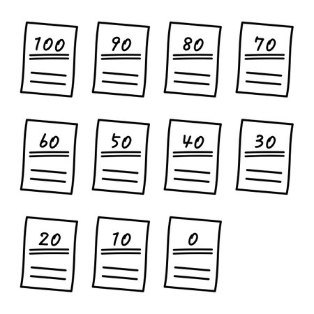 Set of Test Papers From 0 to 100 Pointsのイラスト素材