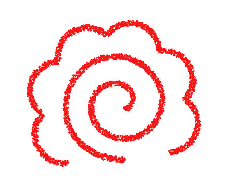Red flower symbol drawn in crayonのイラスト素材