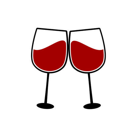 Two glasses of red wine. Cheers with red wine glasses  on white background.のイラスト素材