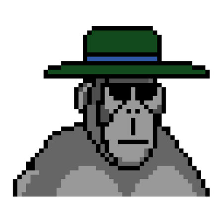 Cute gorilla wearing a hat with pixel art. Vector illustration.