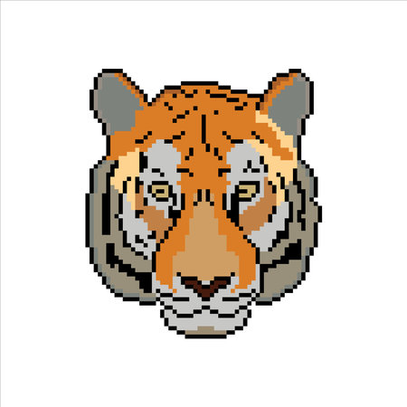 Pixel art with angry tiger face. Vector illustration.のイラスト素材