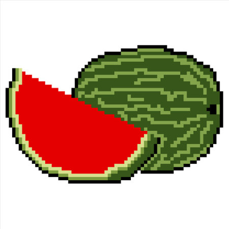 Pixel art with watermelon. Vector illustration on a white background.のイラスト素材