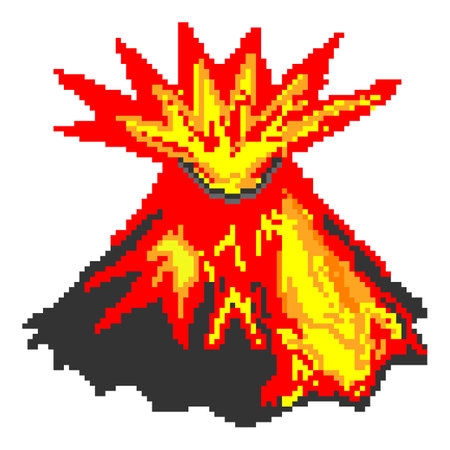Pixel art with volcano mountain.のイラスト素材