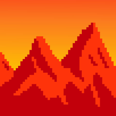 Mountains landscape with pixel art. Vector illustration.のイラスト素材