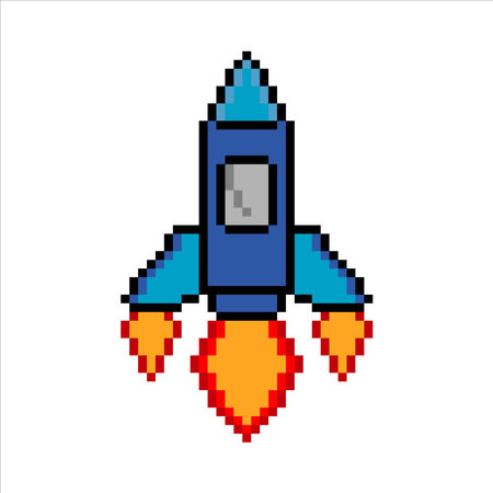 Rocket launch with pixel art. Vector illustration.のイラスト素材