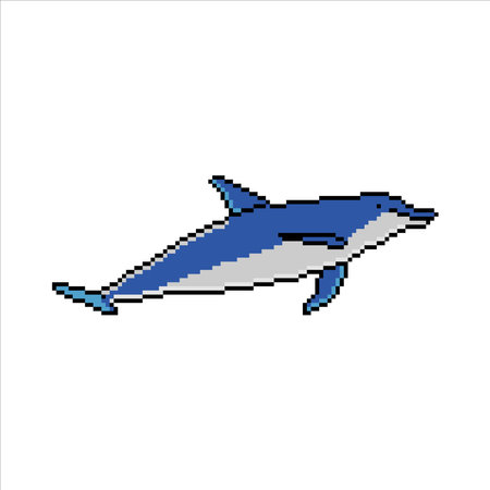 Dolphin jump in pixel art. Vector illustration.のイラスト素材
