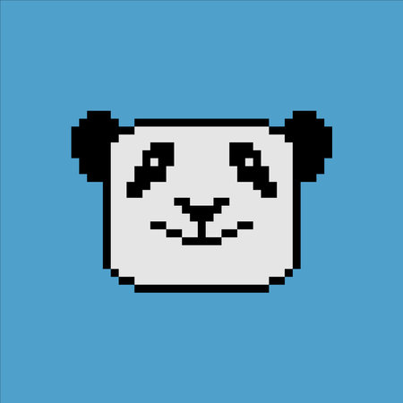 Panda head in pixel art. Vector illustration.のイラスト素材