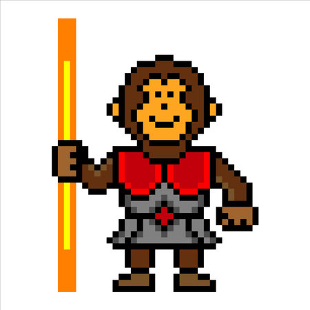 Monkey cartoon warrior pixel. vector illustration.のイラスト素材