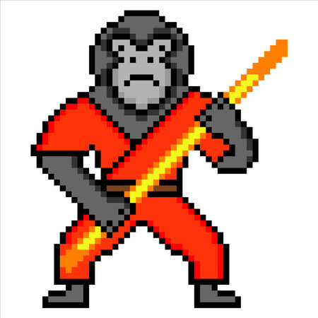 Monkey cartoon warrior pixel. Vector illustration.のイラスト素材