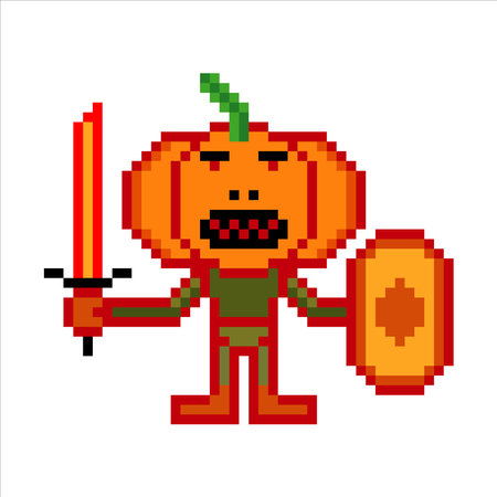 Pumpkin warrior pixel art. Vector illustration.のイラスト素材
