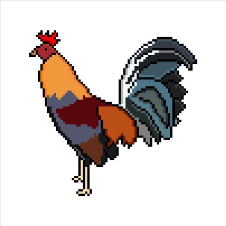 Pixel art with rooster. Vector illustration.のイラスト素材