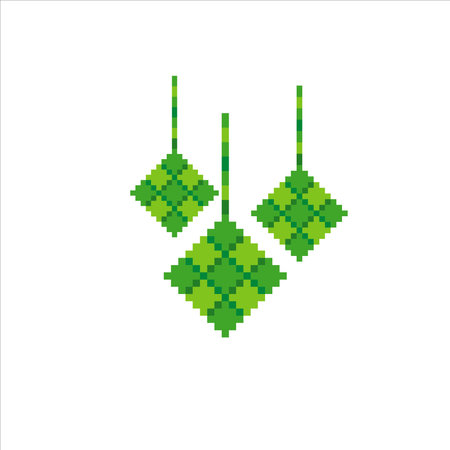 Eid Mubarak  with ketupat in  pixel art. Vector illustration.のイラスト素材