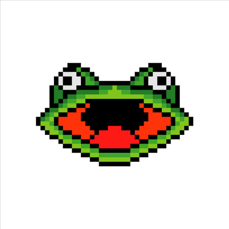 Frog face head with pixel art. Vector illustration.のイラスト素材