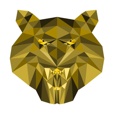 Angry tiger face  with low poly art on white background. Vector illustration.のイラスト素材