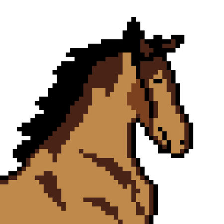 Horse head with pixel art on white background.のイラスト素材