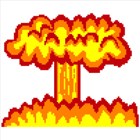 Nuclear explosion with pixel art. Vector illustration.のイラスト素材