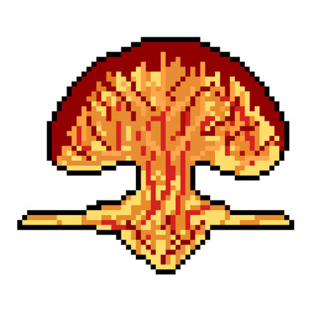 Nuclear explosion with pixel art. Vector illustration.のイラスト素材