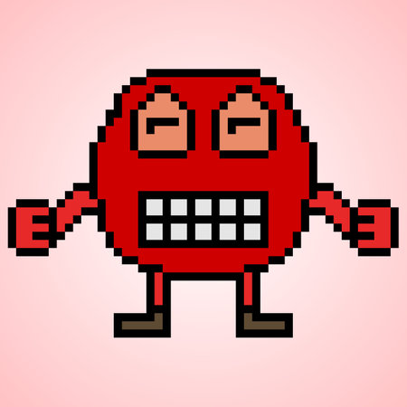 Pixel art face emoticon character. Vector illustration.のイラスト素材
