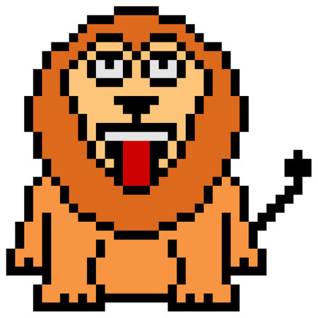 lion Pixel Art isolated on white Background. Vector illustration.のイラスト素材