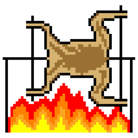 Roasted lamb pixel art over the coals of the grill. Vector illustration.のイラスト素材