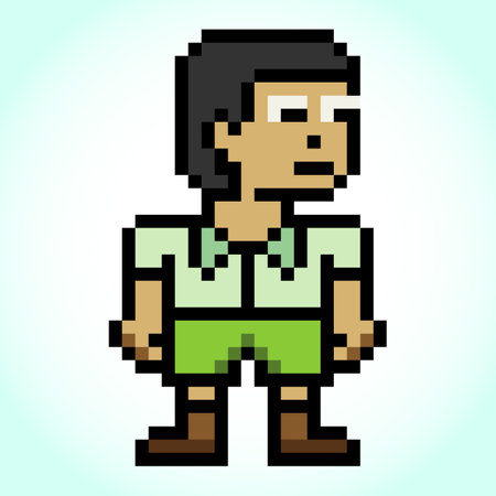 Pixel art cute school children character.back to school. Vector illustration.のイラスト素材