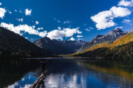Wuxu Seascape in Jiulong County, western Sichuan, is a beautiful place with snow-capped mountains,...