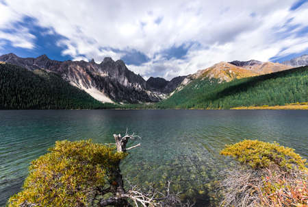Cuopugou, located in Batang, western Sichuan, is a newly developed scenic spot. Cuopu Lake is known as the first holy lake in Kham.の写真素材
