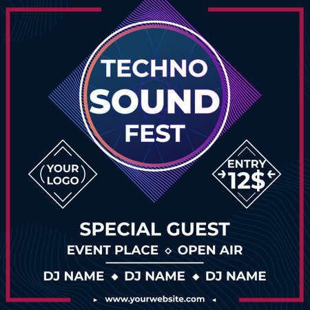 Techno Sound Fest Social Media Free Vectorのイラスト素材