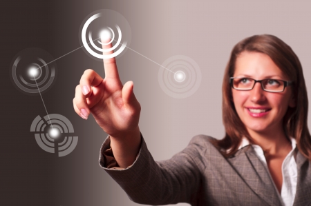 Touching button social network future interfaceの写真素材