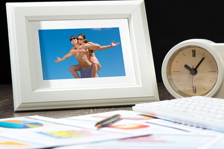 photo frame, business papers with financial charts  Workplace of the businessman の写真素材