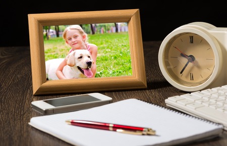 photo frame, mobile phone and notebook with a ballpoint pen  Workplace of the businessman の写真素材
