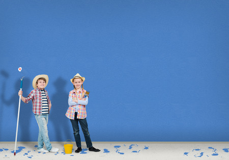 image of a children finished painting the wallの写真素材
