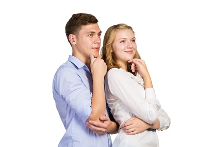 Young happy couple isolated on white backgroundの写真素材