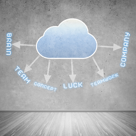 Colorful cloud with business icons on cement wallの写真素材